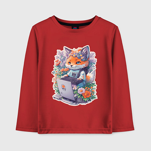 Детский лонгслив Лиса геймер за компьютером / Красный – фото 1