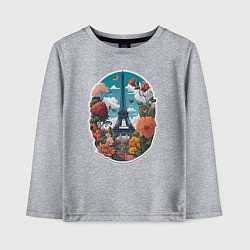 Лонгслив хлопковый детский Эйфелева башня в цветах, цвет: меланж
