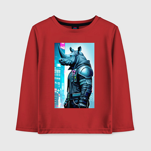 Детский лонгслив Rhino - cyberpunk - neural network / Красный – фото 1