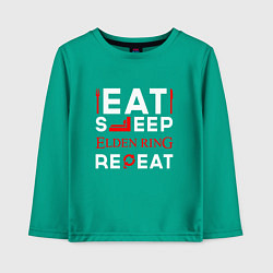 Лонгслив хлопковый детский Надпись eat sleep Elden Ring repeat, цвет: зеленый