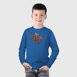 Лонгслив хлопковый детский Гонка на лошадке, цвет: синий — фото 2