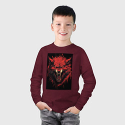 Лонгслив хлопковый детский Красный волк, цвет: меланж-бордовый — фото 2