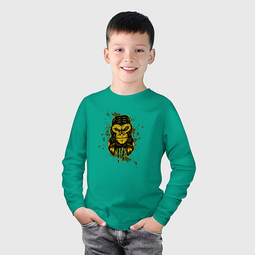 Детский лонгслив Крутая горилла с наушниками / Зеленый – фото 3