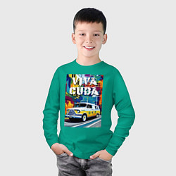 Лонгслив хлопковый детский Viva Cuba - car - retro, цвет: зеленый — фото 2