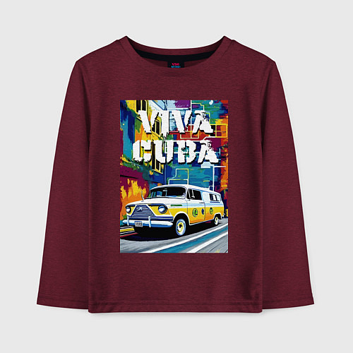 Детский лонгслив Viva Cuba - car - retro / Меланж-бордовый – фото 1