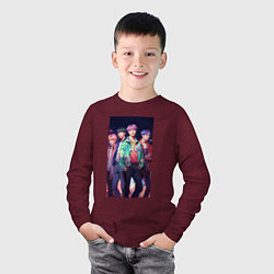 Лонгслив хлопковый детский BTS art style, цвет: меланж-бордовый — фото 2