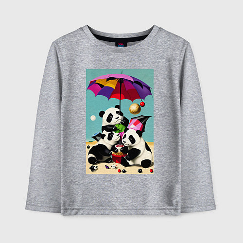 Детский лонгслив Три панды под цветным зонтиком / Меланж – фото 1
