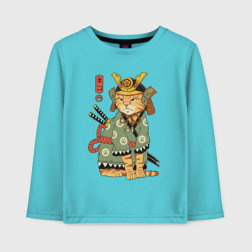 Детский лонгслив Samurai battle cat / Бирюзовый – фото 1