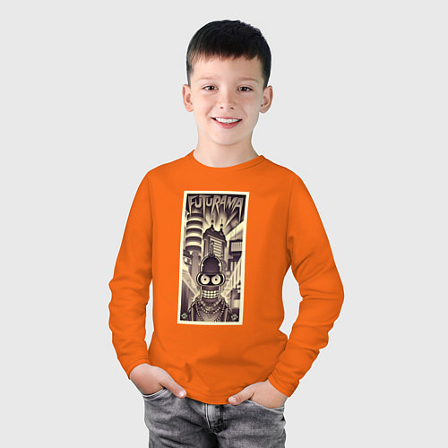 Детский лонгслив Бендер в стиле ретрофутуризма / Оранжевый – фото 3