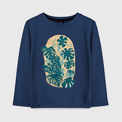 Лонгслив хлопковый детский Монстера Стэндлиана, цвет: тёмно-синий