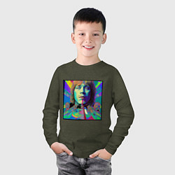 Лонгслив хлопковый детский Brian Jones Glitch Modern Art, цвет: меланж-хаки — фото 2