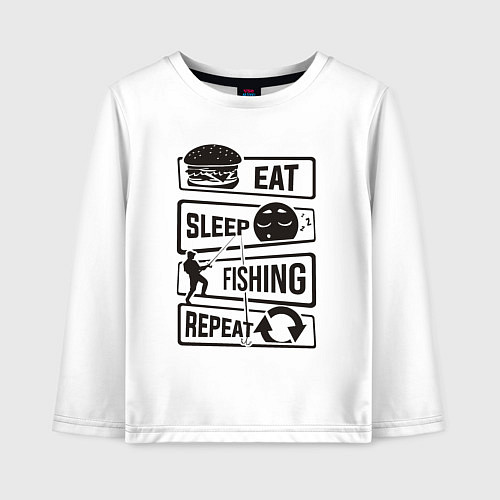 Детский лонгслив Eat sleep fishing repeat / Белый – фото 1
