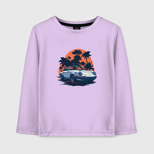 Детский лонгслив Порше, пальмы и закат / Лаванда – фото 1