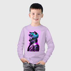 Лонгслив хлопковый детский Прикольный фиолетовый котейка - нейросеть, цвет: лаванда — фото 2