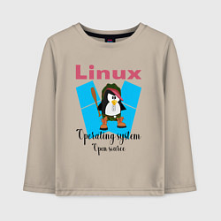 Лонгслив хлопковый детский Пингвин линукс в шляпе, цвет: миндальный