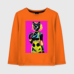 Детский лонгслив Black cat - fashionista - pop art - neural network