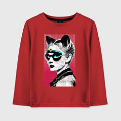 Лонгслив хлопковый детский Cat girl in a mask - neural network - pop art, цвет: красный