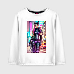 Лонгслив хлопковый детский Cyberpunk - cat girl - neural network, цвет: белый