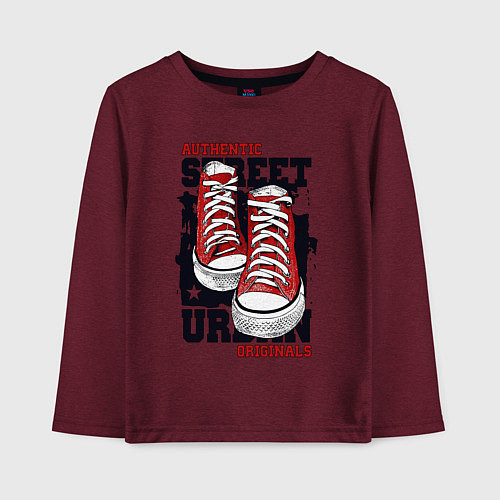 Детский лонгслив Authentic sneakers / Меланж-бордовый – фото 1