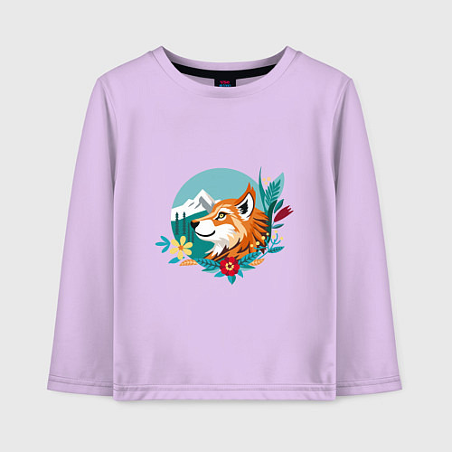 Детский лонгслив Лиса и горы среди цветов / Лаванда – фото 1