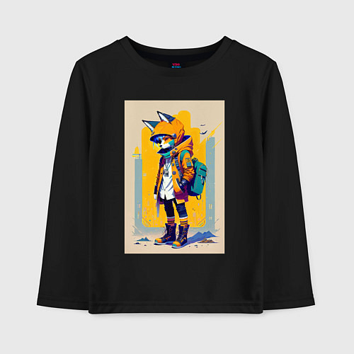 Детский лонгслив Fox cub - urban style - neural network / Черный – фото 1
