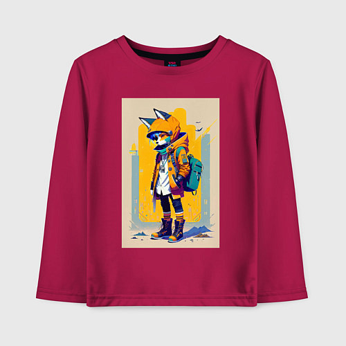 Детский лонгслив Fox cub - urban style - neural network / Маджента – фото 1