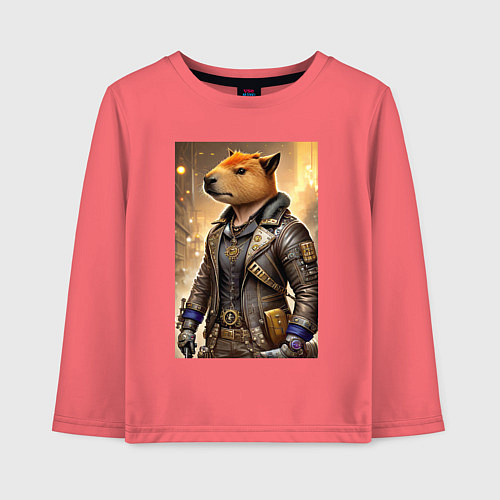 Детский лонгслив Cool capybara - steampunk - neural network / Коралловый – фото 1