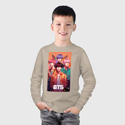 Лонгслив хлопковый детский BTS kpop anime, цвет: миндальный — фото 2