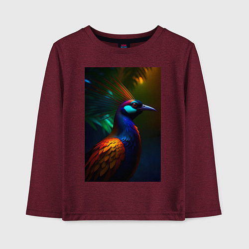Детский лонгслив Райская птичка - нейросеть / Меланж-бордовый – фото 1