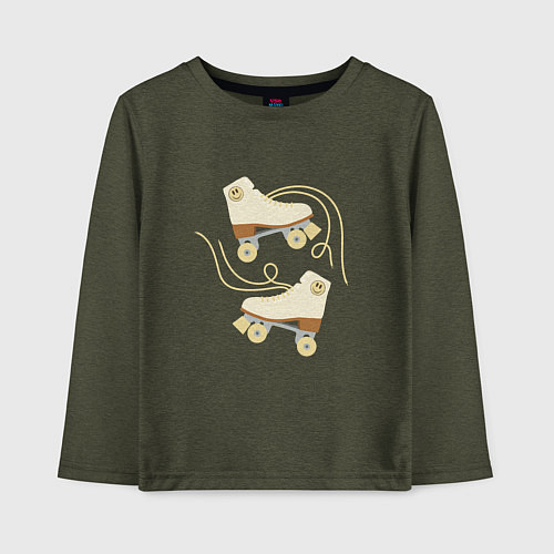Детский лонгслив Ретро ролики со смайлом / Меланж-хаки – фото 1