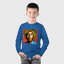 Лонгслив хлопковый детский Граффити Арт Счастливый Боб Марли, цвет: синий — фото 2