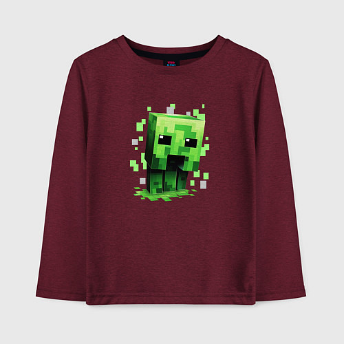 Детский лонгслив Крипер - Майнкрафт / Меланж-бордовый – фото 1