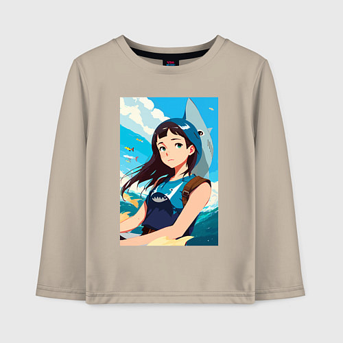 Детский лонгслив Девочка и океан / Миндальный – фото 1