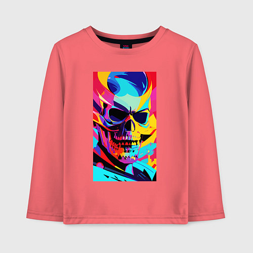 Детский лонгслив Cool skull - pop art / Коралловый – фото 1