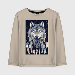 Лонгслив хлопковый детский Шаман волк, цвет: миндальный