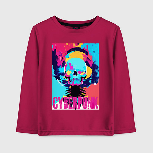 Детский лонгслив Cool skull - cyberpunk - pop art / Маджента – фото 1