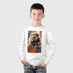 Лонгслив хлопковый детский Лев в драной куртке - хиппи, цвет: белый — фото 2