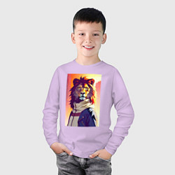 Лонгслив хлопковый детский Cool lion - neural network, цвет: лаванда — фото 2