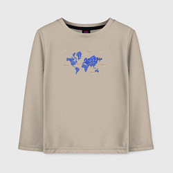 Лонгслив хлопковый детский Синяя карта мира, цвет: миндальный