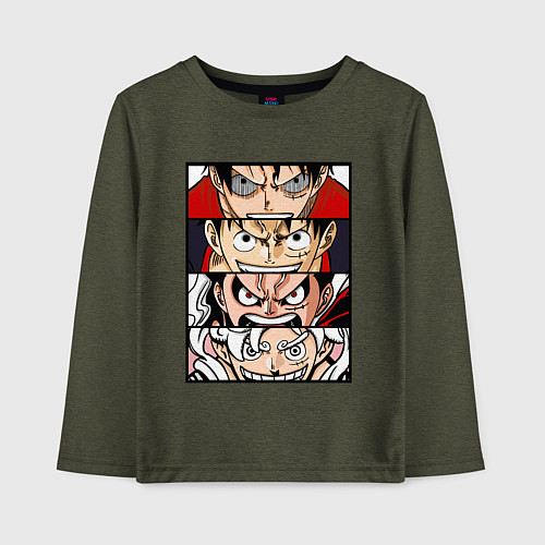 Детский лонгслив Луффи пятый гир - One Piece / Меланж-хаки – фото 1
