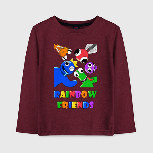 Детский лонгслив Rainbow Friends персонажи / Меланж-бордовый – фото 1