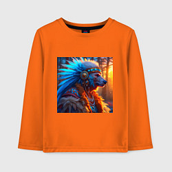 Лонгслив хлопковый детский Медведь-индеец от нейросети, цвет: оранжевый