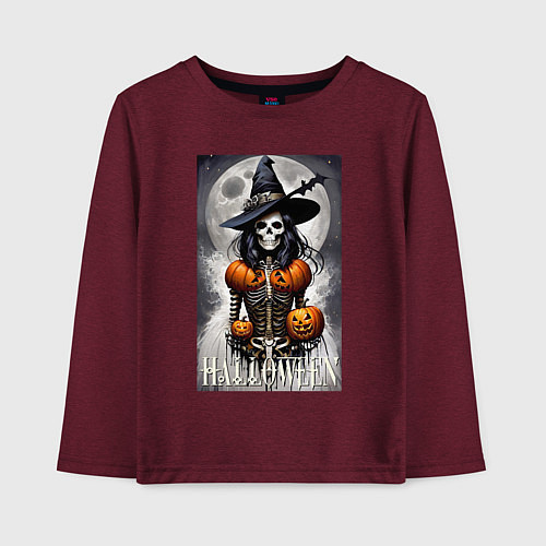 Детский лонгслив Witch - skeleton - halloween / Меланж-бордовый – фото 1