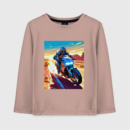 Детский лонгслив Мотоциклист в пустыне / Пыльно-розовый – фото 1