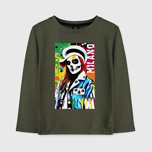 Детский лонгслив Skeleton fashionista - Milano - pop art / Меланж-хаки – фото 1