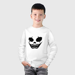 Лонгслив хлопковый детский Страшный смайл лицо на Хэллоуин, цвет: белый — фото 2