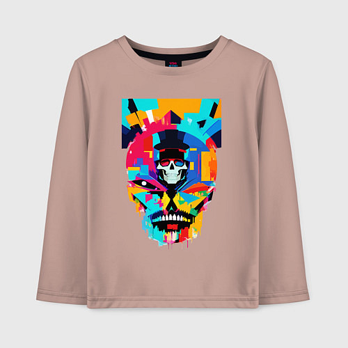 Детский лонгслив Funny skull - pop art / Пыльно-розовый – фото 1