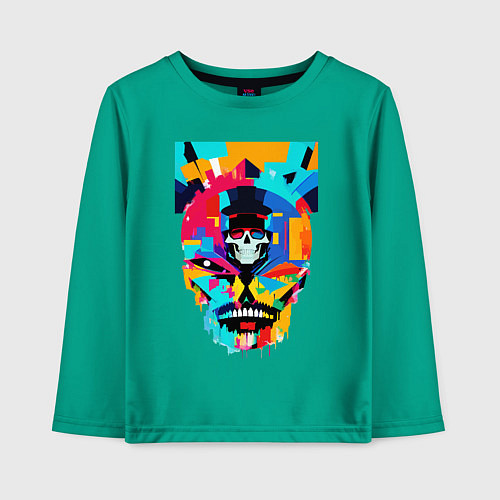 Детский лонгслив Funny skull - pop art / Зеленый – фото 1