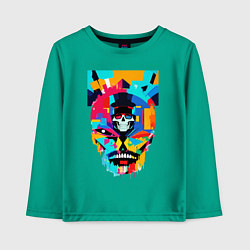 Лонгслив хлопковый детский Funny skull - pop art, цвет: зеленый