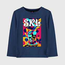 Лонгслив хлопковый детский Funny skull - pop art - neural network, цвет: тёмно-синий